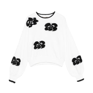 Twinset White with Black Flower Sweater *Size Up*