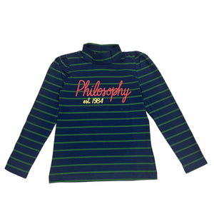 Philosophy Navy Green Stripes Francese Mockneck