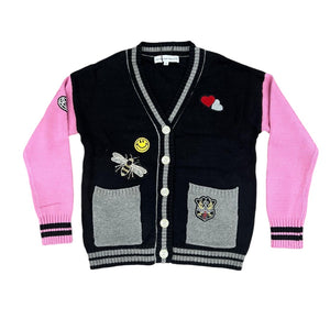 Central Park West Black Multi Iva Varsity Patch Cardigan