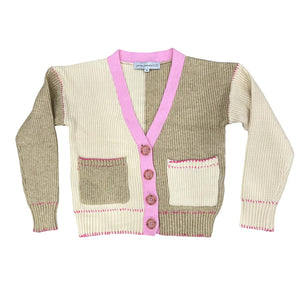 Central Park West Pink Multi Mallory Whip Stitch Cardigan