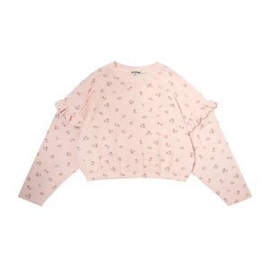 Tocoto Vintage Lilac Flower Printed Terry Ruffle Sweatshirt