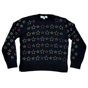 Central Park West Black Lottie Crystal Star Crew Sweater