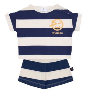 Wynken Ecru/Navy Baby Wide Stripe Tee & Short Set