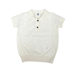 Noma White Solid Pointelle Collared Knit