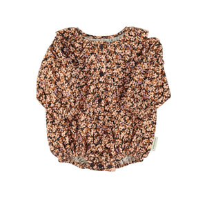 Piupiuchick Light Pink & Brown Flowers LS Romper