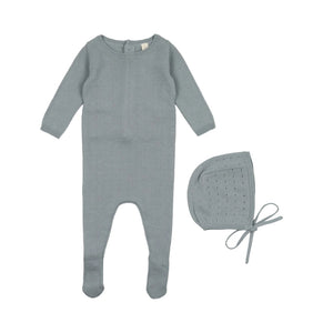 Lilette Blue Dotted Knit Footie and Hat