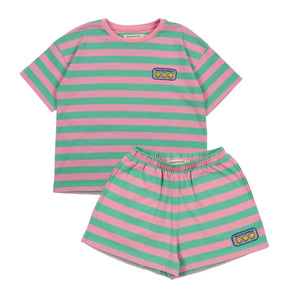 The New Society Hibiscus Smiley Stripes T-Shirt & Shorts Set