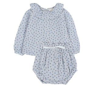 Buho Soft Blue Baby Fall Blouse & Culotte Set