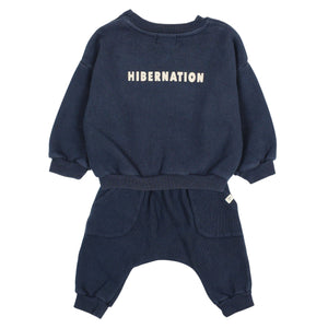 Buho Navy Baby Hibernation Sweatshirt & Fleece Pants Set
