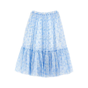 Philosophy White Blue All Over Printed Tulle Skirt