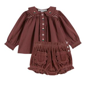 Emile et Ida Violine Smockee Blouse & Velour Poches Fleurs Bloomer
