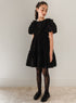 Petite Amalie Black Vine Burnout Puff Elbow Sleeve Dress