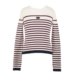 Twinset Cream/Burgundy Stripe Crewneck Sweater