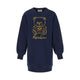 Moschino Blue Navy Bear Drawing Embroidery LS Dress