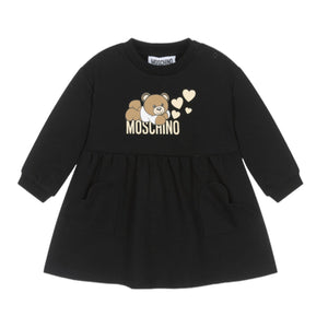 Moschino Black Heart Pockets and Bear Print LS Dress