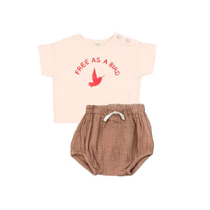 Buho Light Pink Baby Bird T-Shirt & Rose Clay Muslin Bloomer Set