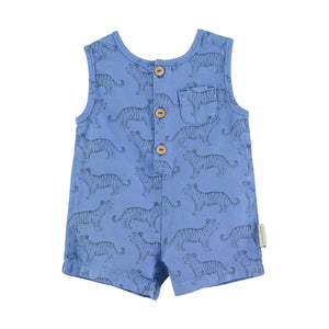 Piupiuchick Blue w/ Black Tigers Baby Short Jumpsuit