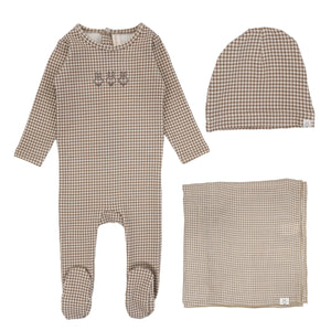 Lilette Oatmeal Gingham Bunny 3Pc Set (Footie+Hat+Swaddle)