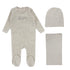 Lilette Heathered Oatmeal Velour Bonjour 3Pc Set (Footie+Hat+Blanket)