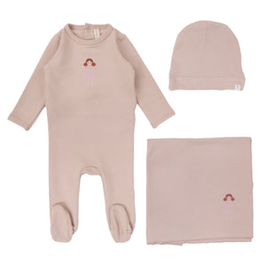 Lilette Pink Doll Handdrawn 3Pc Set (Footie+Hat+Blanket)