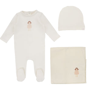 Lilette Milk Doll Handdrawn 3Pc Set (Footie+Hat+Blanket)