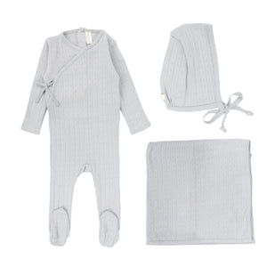 Lilette Blue Fine Pointelle 3Pc Set (Footie+Hat+Blanket)