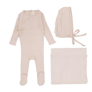 Lilette Pale Pink Fine Pointelle 3Pc Set (Footie+Hat+Blanket)