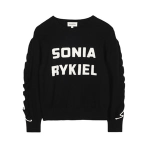 Sonia Rykiel Black Logo Knit Ruffle Sweater