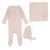 Lilette Peachy Pink Striped Pointelle 3Pc Set (Footie+Hat+Blanket)