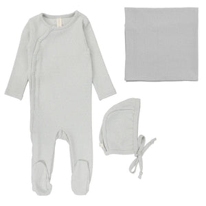 Lilette Light Blue Speckled 3Pc Set (Footie+Hat+Blanket)