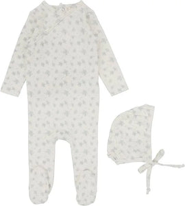 Lilette Vanilla/Blue Floral Cluster Footie Set