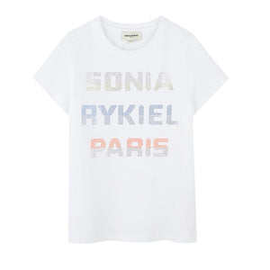 Sonia Rykiel White Gradient Multi Color Logo Tee