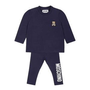 Moschino Blue Navy Smile Bear Patch Baby Legging Set