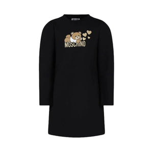 Moschino Black Heart Bear Logo Print Girls LS Dress