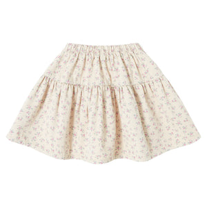 Tocoto Vintage Beige Twill Flowers Flared Skirt