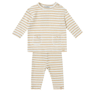 Tocoto Vintage Mustard Baby Knited Shirt Stripes w/ Pockets & Leggings Set