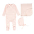 Bebe Jolee Pink Pointelle 3 Pc Set (Piped Wrap Footie + Bonnet+Blanket)