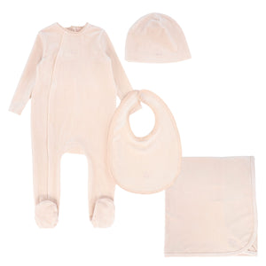 Bebe Jolee Pink Velour 3 Pc Set (Collar Footie + Hat + Blanket)