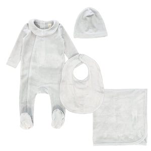 Bebe Jolee Blue Velour 3 Pc Set (Collar Footie + Hat + Blanket)
