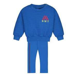 Bonmot Fresh Blue Quilted Embroidery Sweatshirt & Side Stripe Legging Set