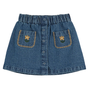 Emile et Ida Denim Fleur Brodee Skirt