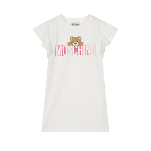 Moschino Cloud Colorful Txt Logo Bear Print Flutter SS Dress