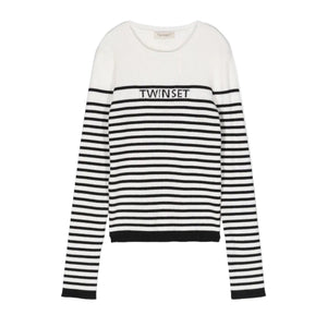 Twinset White Black Striped Logo Sweater *Size Up*