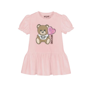 Moschino Rose Bear Heart Print Ruffle Baby Girl Dress