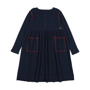 Lil Legs Navy/Red Ribbed Placket Dress