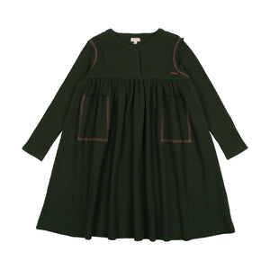 Lil Legs Green/Camel Ribbed Placket Dress