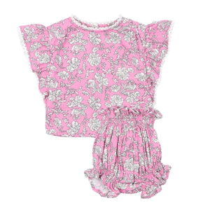 The New Society Peony Hibiscus Print Melina Blouse & Bloomer Set