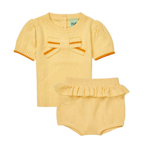 Fub Vanilla Baby Bow Tee & Ruffle Shorts Set