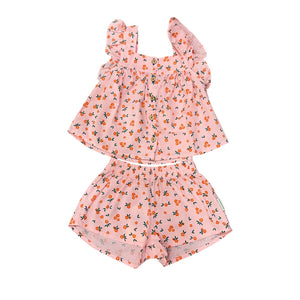 Piupiuchick Pink Flowers Sleeveless Blouse & Shorts Set