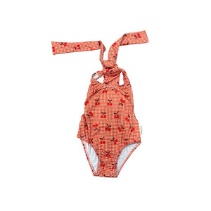 Piupiuchick Red & White Checkered w/ Cherries Back Bow Bathing Swimsuit